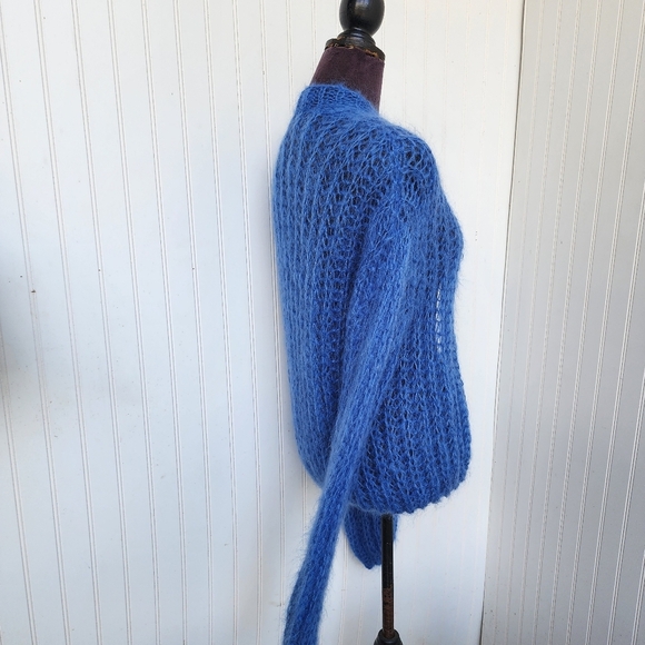 Handmade Fuzzy Mohair Wool Cardigan Sweater Women's Blue Dropped Shoulder Sz M - Picture 6 of 12